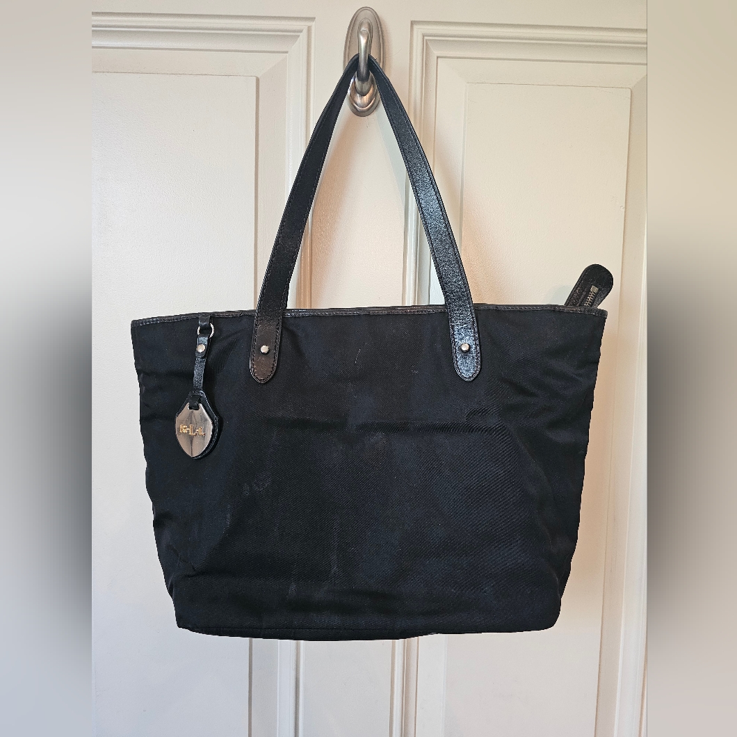 Lauren Ralph Lauren Black Nylon  Leather 1967 Tote Vintage